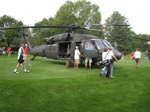 Touring the Blackhawk helicopter in 2009 after a safe landing at Mendakota Country Club.